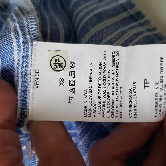 Nautica Women Linen Blend Top XS Blue White Stripes Short Sleeve Button Down - Picture 11 of 12